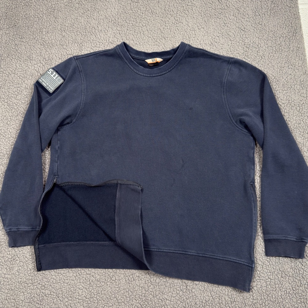 5.11 Tactical Sweatshirt Mens XL Side Zip Fleece Crewneck Navy Blue Patch Sleeve
